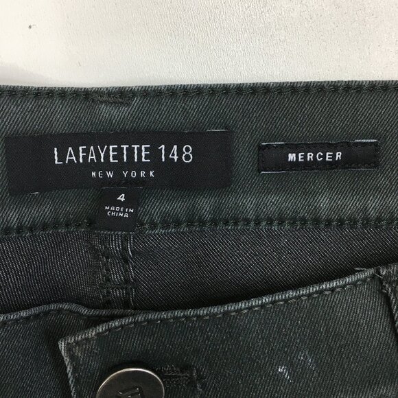 LAFAYETTE 148 New York Green/Gray MERCER Released Hem 5 Pocket Logo Button Jeans - Picture 2 of 10